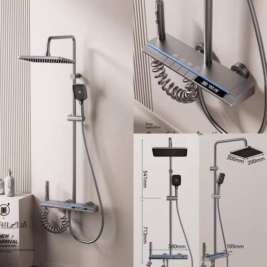 Factory-Price-4073-Contemporary-New-Gray-Aluminum-Bathroom-Shower-Set-Complete-Shower
