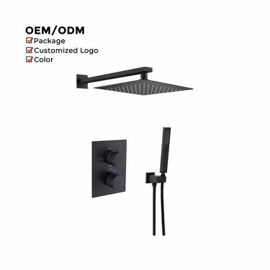 Modern-Wall-Mounted-2-Function-Matt-Black-Rain-Shower-Set-Brass-Body-Thermostatic-Bathroom-Shower-Faucet
